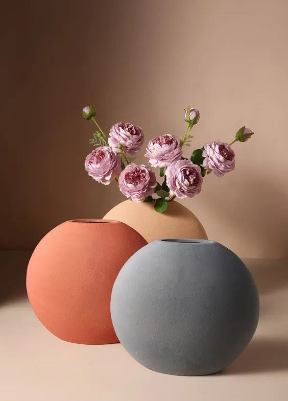 گلدان دایره ای موراندی / گلدان سرامیکی دست ساز / دکور مینیمالیستی |  اتسی