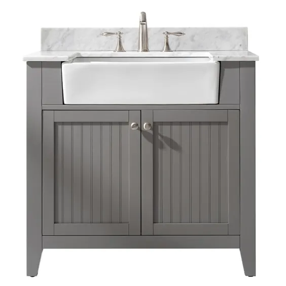 طراحی عنصر Burbank 36 اینچ. W x 22 اینچ D غرور حمام به رنگ خاکستری با کاررا کاراما سنگ مرمر بالا به رنگ سفید و سفید