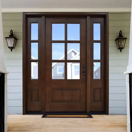Steves & Sons 60 in x 80 in. Savannah Clear 6 Lite LHIS Mahogany Stained Wood Prehung Wood Door Front with Double 10 in. Sidelites-M6410-103010-CT-4ILH - انبار خانه