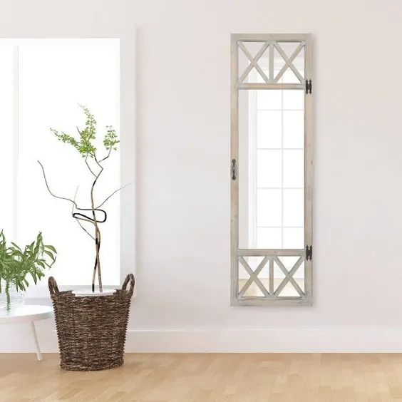 آینه تمام درب فرانسوی چوبی 19 "x 60" چوب شسته شده - تزیین دیواری پاتون