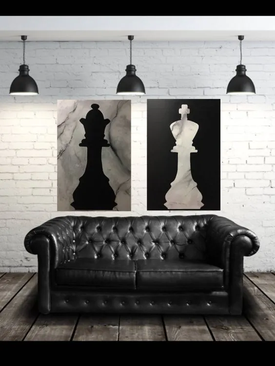مجموعه بزرگ شاه و ملکه زوج های نقاشی پارچه شطرنج مرمر |  اتسی