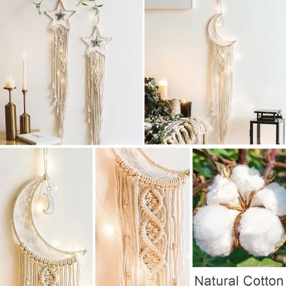 Macrame Boho Wall Hangings ملیله بافته شده طناب ماه ستاره رویای Catcher Art Decor - Walmart.com