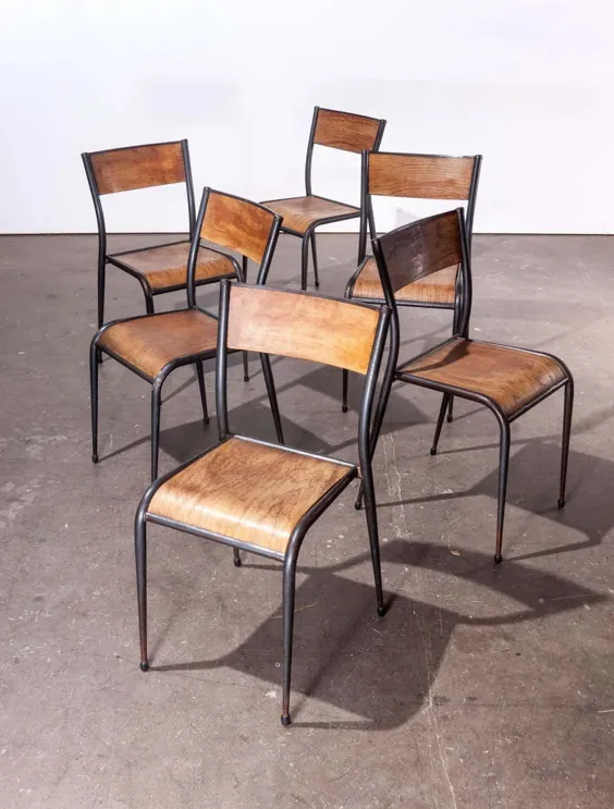 دهه 1950 صندلی های ناهار خوری پا Mullca مخروطی ، مجموعه ای از شش نفر