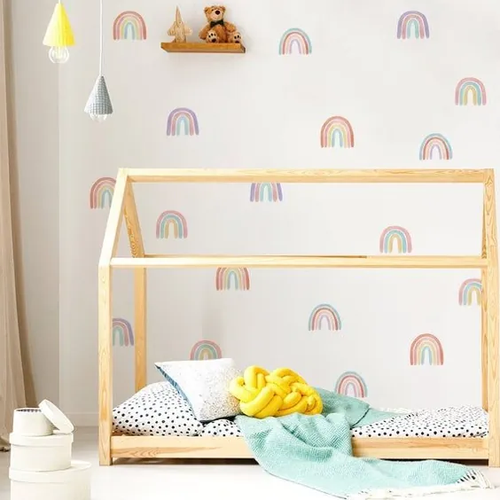 دیوار کاغذ دیواری مهد کودک خاموش رنگین کمان Boho Rainbow Wall |  اتسی