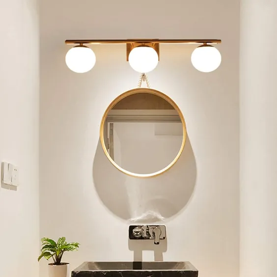 YHTlaeh New Bathroom Vanity Light 3 Lights Fixtures Brushed Milk Globe White Globe Glass Shade دیوار دیوار نوار دیوار آینه ای بیش از آینه (به غیر از لامپ G9)