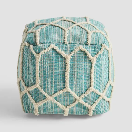 Bluesage مراکش الهام گرفته از عثمانی Pouf Aqua / Ivory - خانه کریستوفر نایت