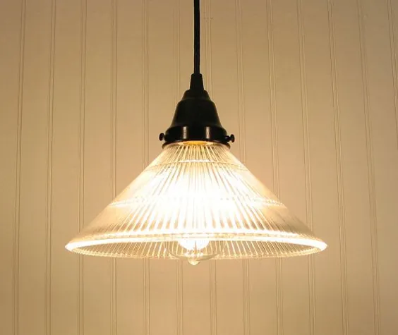 شیشه PANDANT Lighting LARGE Holophane مخروطی چراغ سقفی |  اتسی