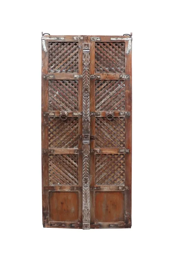 درب چوبی ساج آنتیک توری تزئینی دیوار منحصر به فرد حک شده |  اتسی