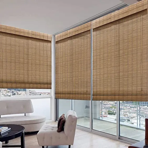 پنجره های چوبی LANTIME سایه های رومی ، پرده های سایه دار بامبو روکش دار ، نصب آسان برای خانه و باغ ، الگوی 6