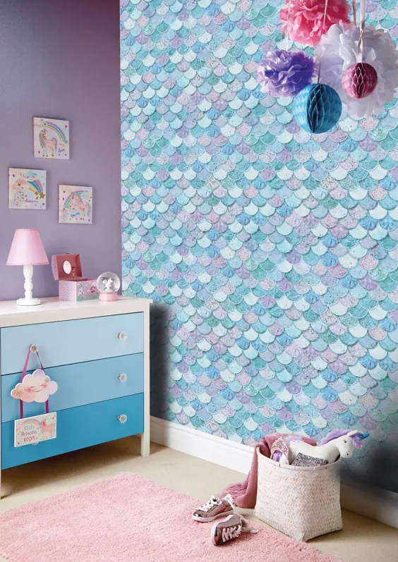 ایده های کاغذ دیواری مقیاس Arthouse Mermaid برای اتاق خواب دختران