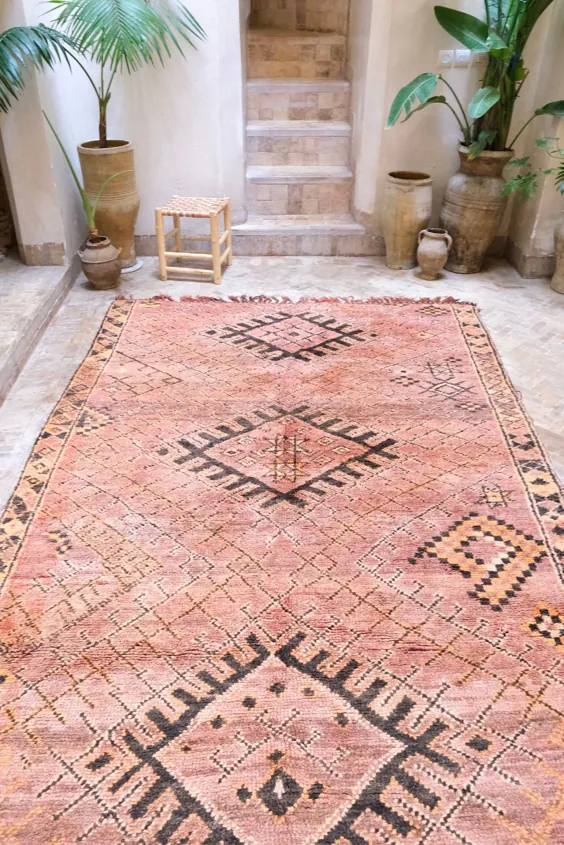 فرش پشمی مراکشی |  فرش بربر پرنعمت |  خنثی |  Blush Pink Terracotta Ocher |  دستبافت |  فرش 100٪ پشمی