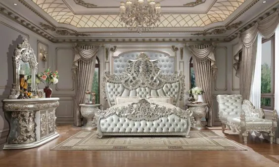 مجموعه اتاق خواب KING Baroque Belle Silver 3 عدد طرح سنتی خانگی HD-8088 (HD-EK808-Set-3)