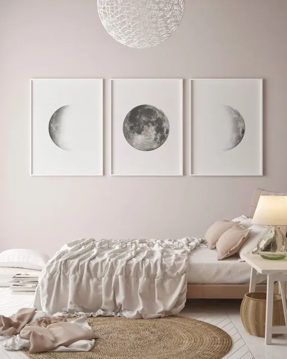 مجموعه ای از 3 چاپ ماه ، دیوار هنر ، هنر بالای تختخواب ، هنر مینیمالیستی ماه ، La Lune Affiche ، هنر دیواری فازهای ماه ، بارگیری دیجیتال.