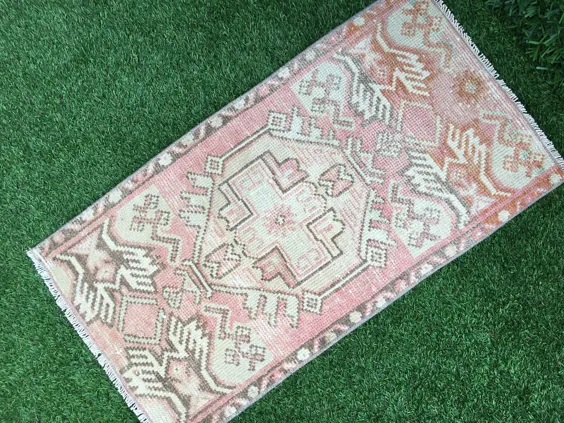 Vintage Small Oushak RugPink Table RunnerSmall Turkish |  اتسی