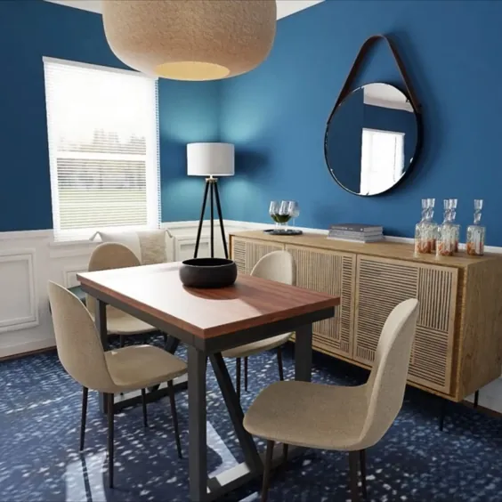 ببینید که چگونه ما اتاق ناهار خوری را با یک آبی پررنگ پروسی تغییر شکل دادیم!