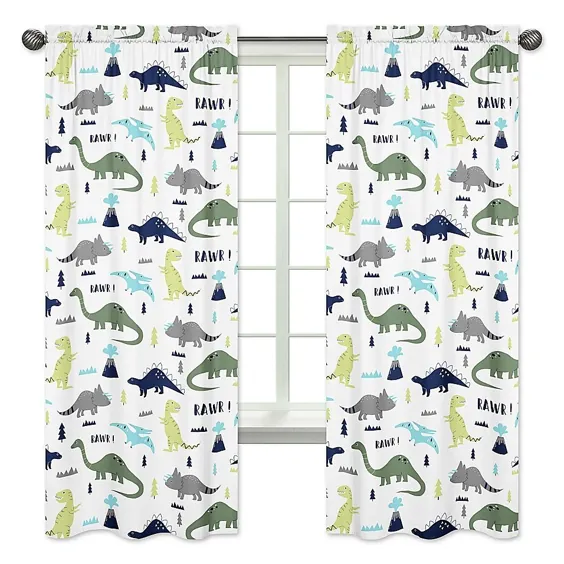 Sweet Jojo Designs Mod Dinosaur Print 84 "Panels Window Panels In Turquoise / Navy (Set Of 2) Multi