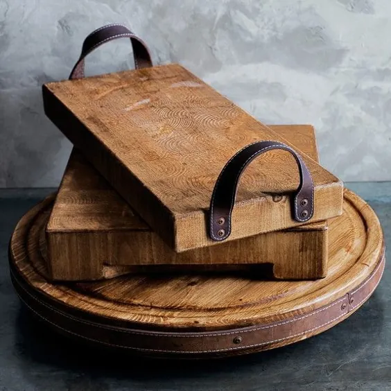 Rustikales rechteckiges Tablett mit Ledergriffen - ایده های چوبی