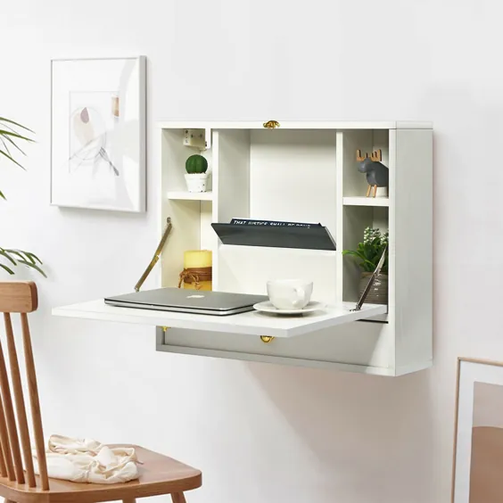 میز لپ تاپ دیواری Gymax Hideaway Organizer ذخیره سازی فضای ذخیره سازی w / کشو - Walmart.com