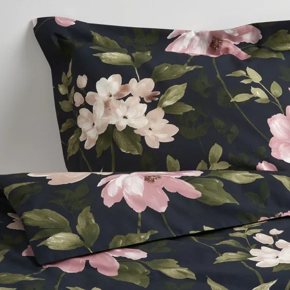 IKEA BLEKFRYLE Bettwäscheset ، 3-teilig - schwarz ، Blume