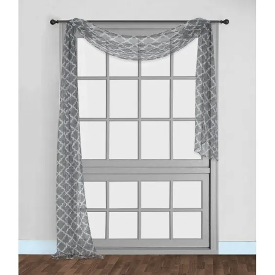 LUSCH DÉCOR 1PC S38 SCARF VALANCE SHEER VOILE TRELLIS GEOMETRIC GREY / WHITE SEE THRU WINDOW آشپزخانه ، حمام ، رستوران ، هر اندازه استفاده 36 "WIDE X 216" طول - Walmart.com