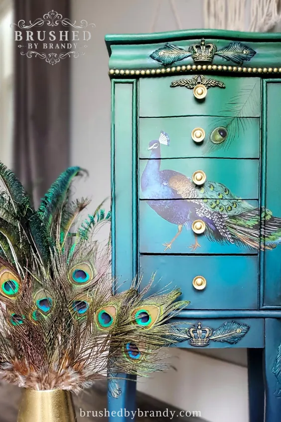 Armoire طلا و جواهر ترکیبی از رنگ آبی و سبز طاووس - توسط مبلمان نقاشی شده سفارشی برندی