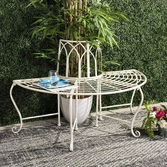 Abia Tree Bench 50 "Outdoor Antique White Metal Iron