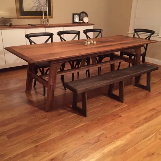 میز چوبی بلوط قدیمی اصلاح شده - میز غذاخوری ، میز آشپزخانه ، میز لهجه روستایی