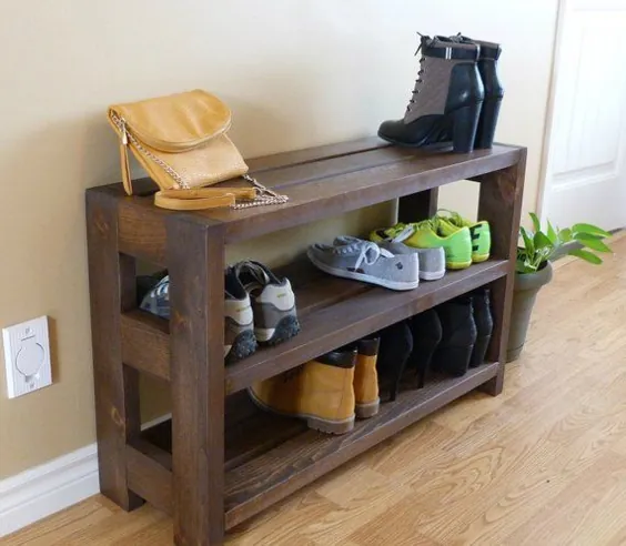 Rustic Shoe Rack 3 سطح ، ذخیره سازی کفش ، سازمان دهنده کفش ، کابینت کفش ، چوب کفپوش کفش
