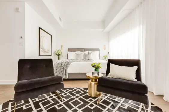صندلی های مخملی مشکی با فرش هندسی مشکی - معاصر - اتاق خواب