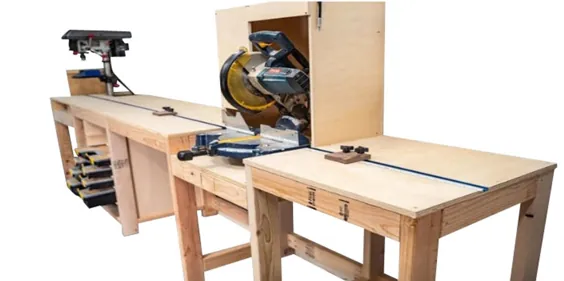 ایستگاه اره میتر با طرح های ذخیره سازی ایستاده نیمکت چوبی DIY خود را بسازید