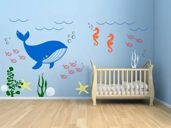 برچسب حیوانات کودکستان -برچسب حیوانات جلبک دریایی ماهی دریایی ماهی دریایی ستاره نهنگ دریای اسب - خانه