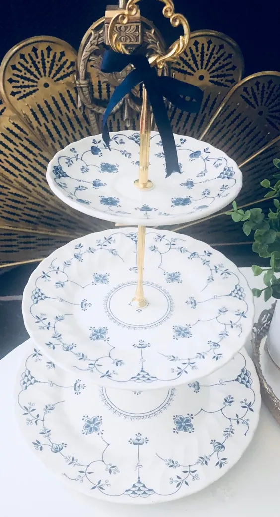 VINTAGE WEDDING BLUE Willow Chinoiserie Cake Stand Stand |  اتسی