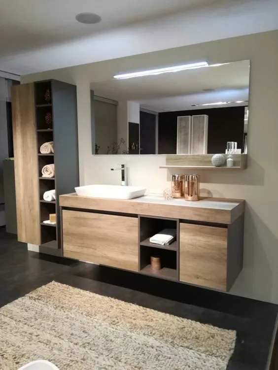 حمام فوق العاده مدرن با رنگ های گرم به لطف مبلمان چوبی - نوسازی حمام Modelb