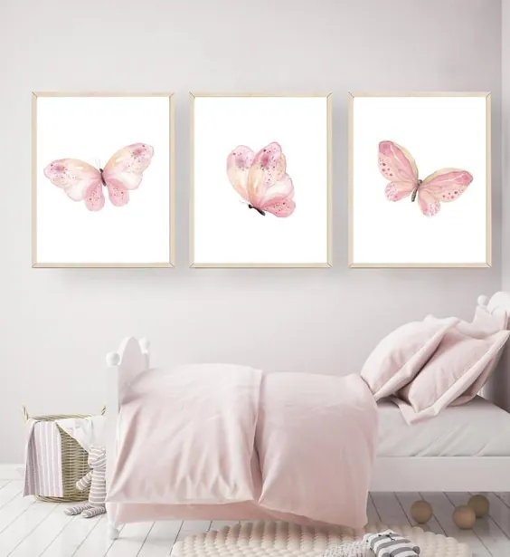چاپ پروانه صورتی دکوراسیون اتاق خواب دخترانه Butterfly art |  اتسی