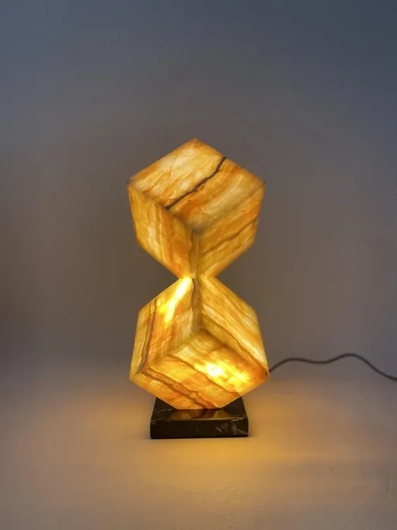 تزئینی چراغ رومیزی لامپ اونیکس ساعت شنی وانیلی |  اتسی