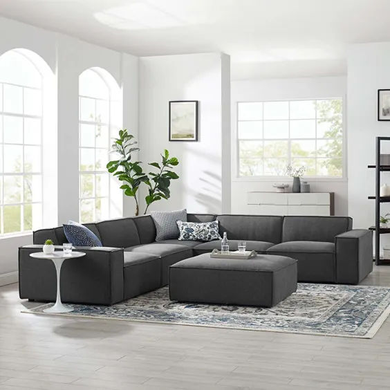 مبل 6C Charcoal Sectional مبل راحتی EEI-4118-CHA Modway مبلمان بخش دار را بازیابی کنید