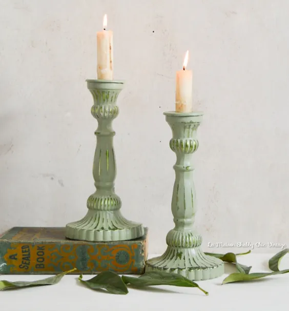 نگهدارنده شمع گلدان کلبه ای ، نگهدارنده استیک جفت جفت نقاشی دستی ، نگهدارنده شمع شیشه ای تزئین شده سبز ، دکوراسیون میز شیک و شیک