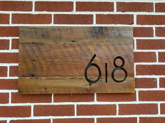 شماره خانه چوبی اصلاح شده ، علامت آدرس ، شماره خانه مدرن ، هدیه مسکن ، هدیه گرمکن خانه ، پلاک شماره ، چوب اصلاح شده