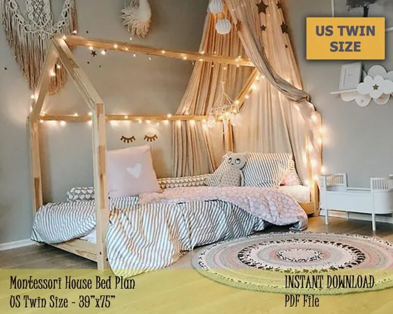 قاب تختخواب کودک نو پا Montessori تختخواب کودک سایز دوقلو ایالات متحده |  اتسی