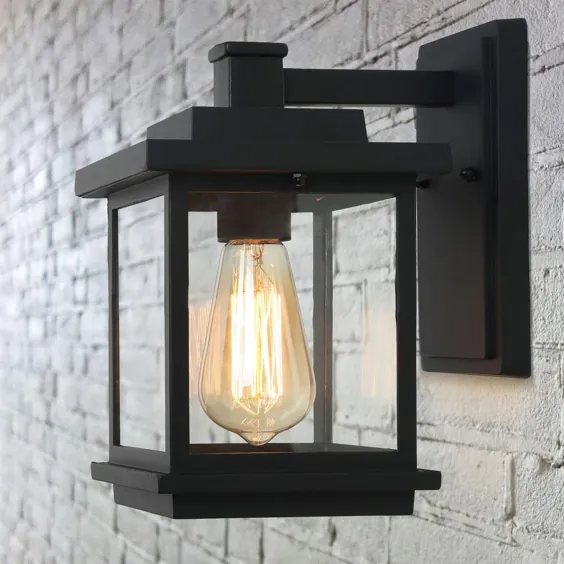 LNC Square 1-Light Black Window Wall Lantern Sconce with Clear Glass Shade-A03156 - انبار خانه