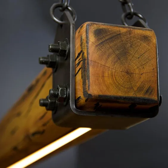 چراغ آویز چراغ پرتو چوب شماره 2 |  لوستر چوب صنعتی |  روشنایی LED خطی