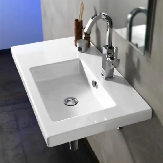 سینک ظرفشویی حمام دیواری سرامیکی سفید و سفید Nameeks Condal با تخلیه سرریز (31.5 اینچ در 17.72 اینچ) Lowes.com