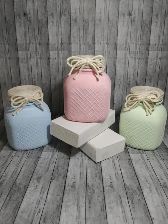 مجموعه ONE Pastel Painted Jars Decor Farmhouse Shabby Chic |  اتسی
