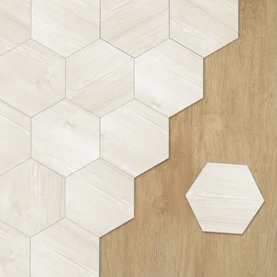 برچسب های کف کاشی شش ضلعی FUNLIFE نوردیک چوب سفید |  اتسی