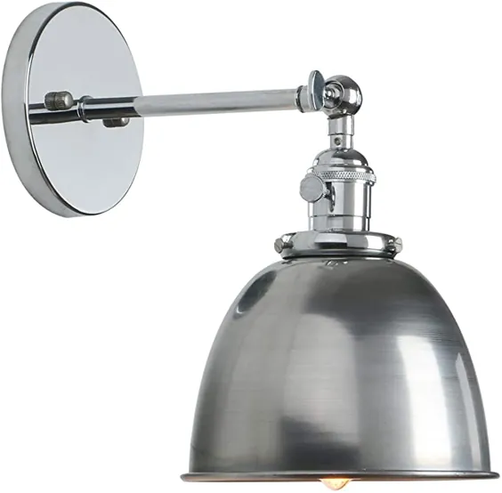 PERMO Polished Chrome 6.3-inch Metal Gome Shade Vintage Industrial Wall Sconce Lighting Fixure (پایان لاک)