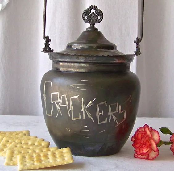 Vintage Cracker Tin Canister Silver Plate Antique 1910s | اتسی