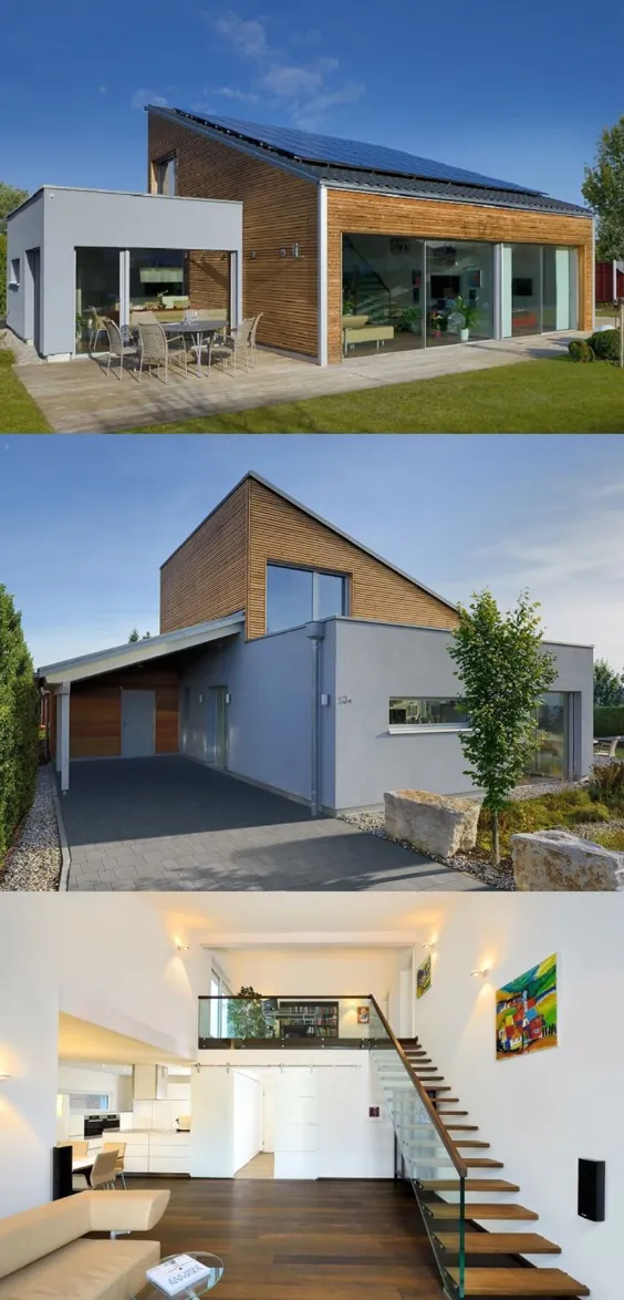 Bungalow Haus Ederer mit Pultdach und Carport - Baufritz |  HausbauDirekt.de