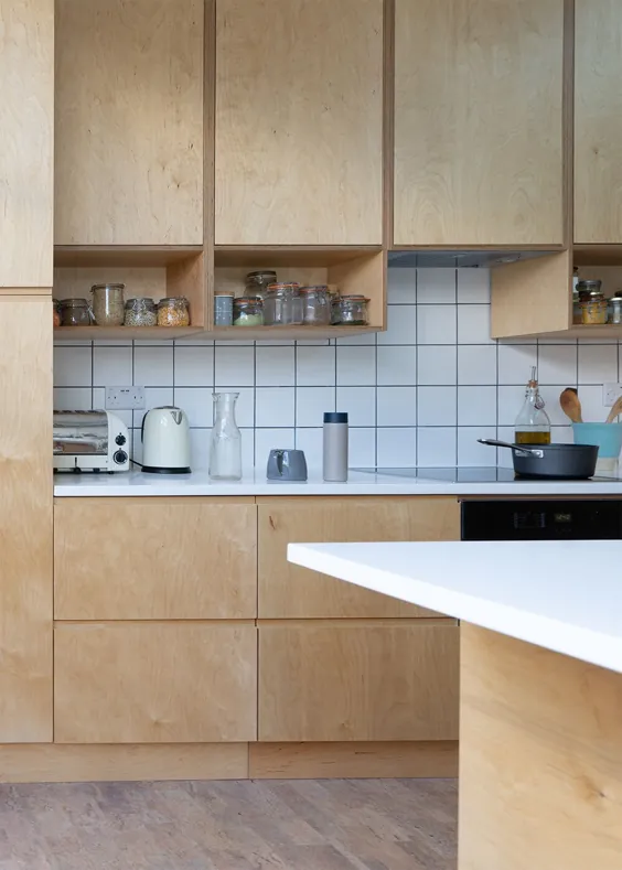 آشپزخانه تخته سه لا در لندن - نجاری با نمای خالص