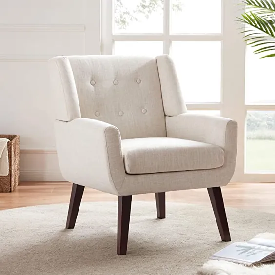 صندلی لهجه ای HUIMO ، صندلی های مبل روکش دار دکمه ای ، صندلی راحتی پارچه ای پارچه ای برای اتاق خواب ، مطالعه ، صندلی اتاق نشیمن مدرن در اواسط قرن (بژ)