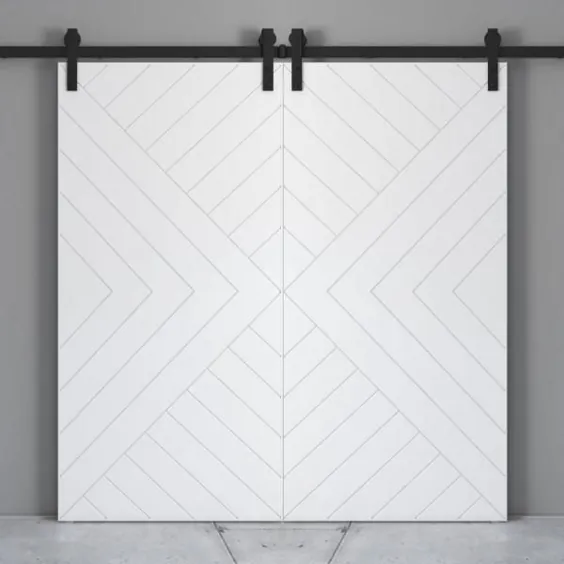 Urban Woodcraft 40 in x x 83 in. Aztec Modern White Double Barn Door with Hardware Kit-500H.40BD.AC.W-D - The Home Depot